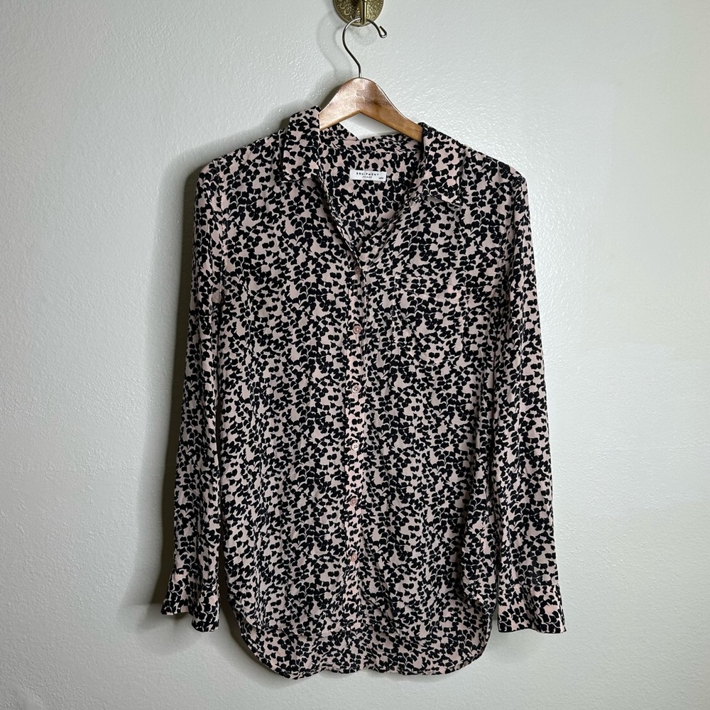 Equipment Femme 100% Silk Pink Black Button Down Long Sleeve Blouse Size M